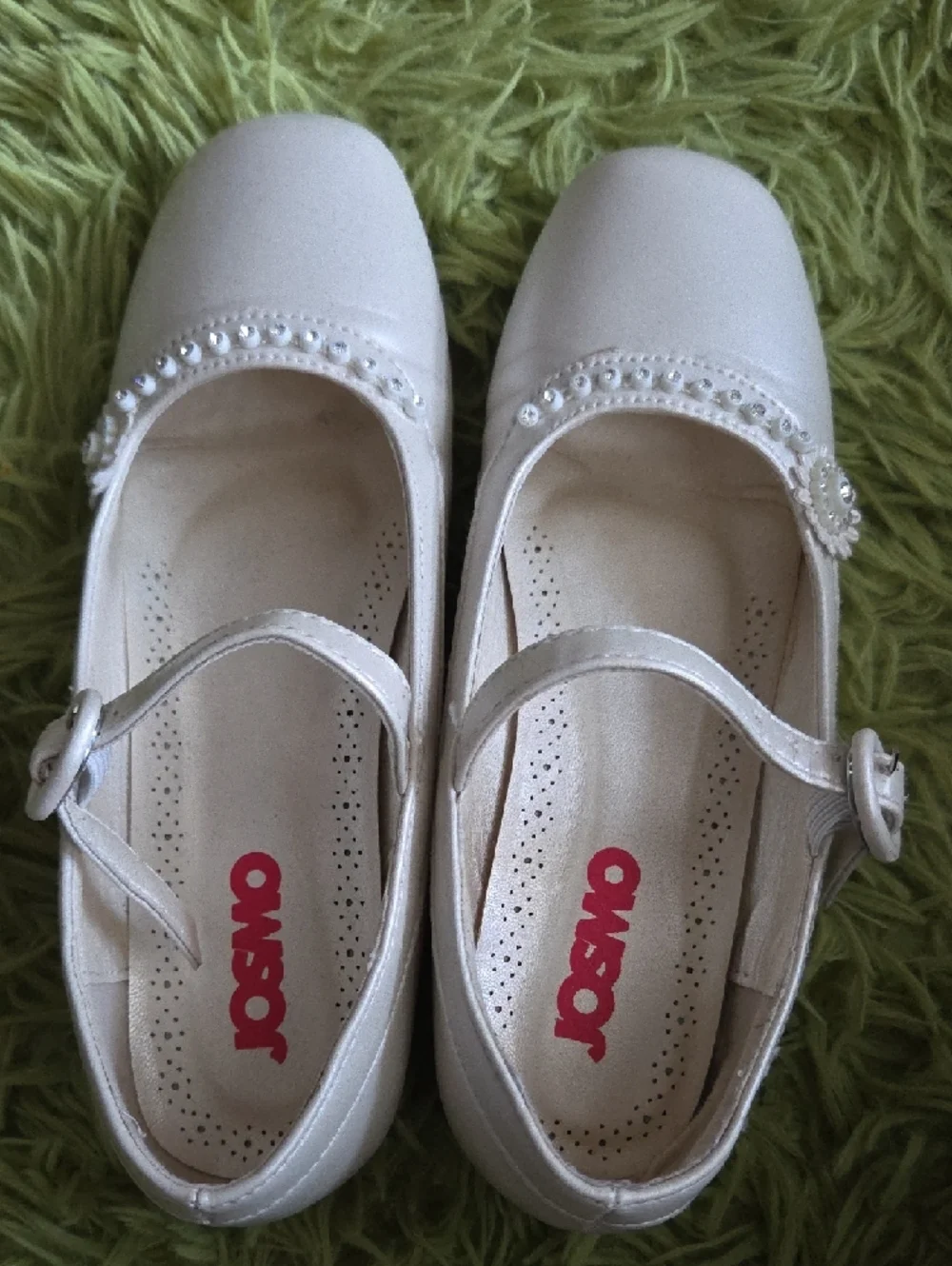 Josmo Pearlized Ivory‎ Girls Mary Jane Shoes with Rhinestone Strap